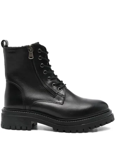 Geox Zip-up Combat Boots In Black