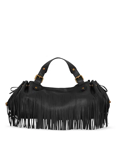 Gerard Darel 24h Fringes Leather Handbag In Black