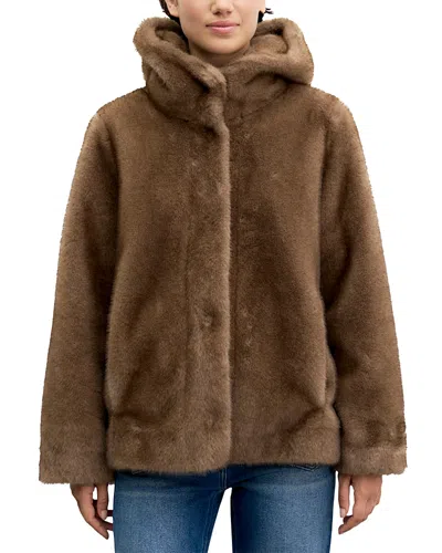 Gerard Darel Agate Hooded Faux Fur Coat In Brown