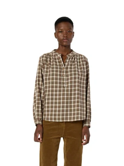 Gerard Darel Aline Checked Blouse In Brown