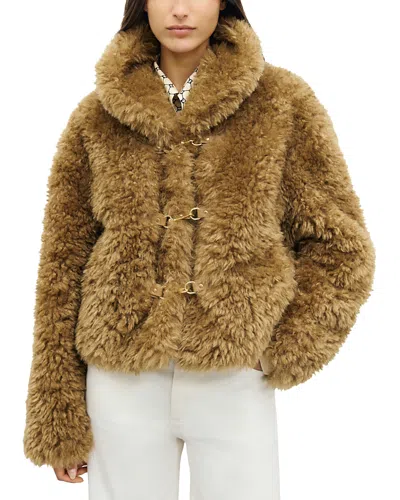 Gerard Darel Alza Faux Fur Coat In Brown