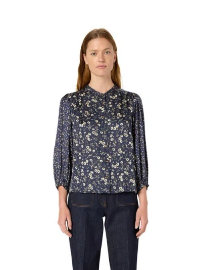 Gerard Darel Anaelle Floral Mandarin Collar Shirt In Gray