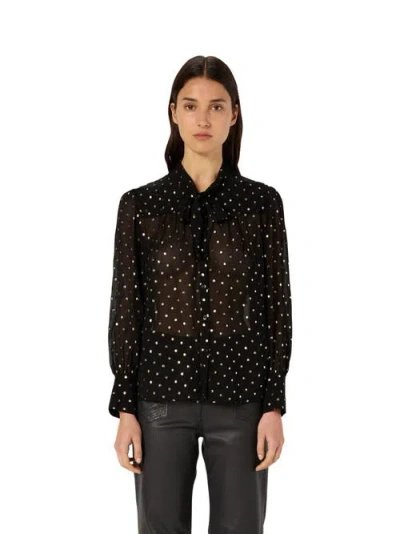 Gerard Darel Andree Sheer Metallic Polka Dot Blouse In Black