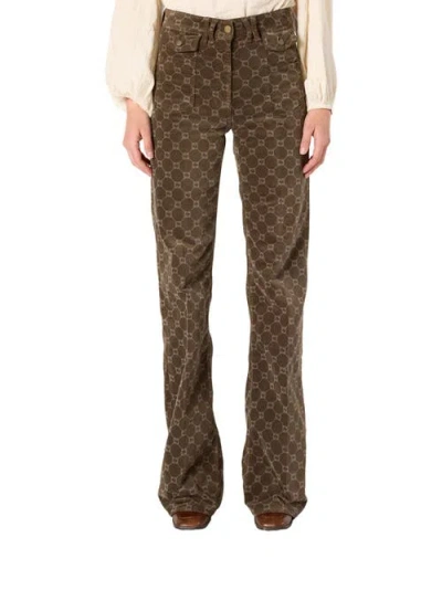 Gerard Darel Anna Flared Monogram Jeans In Brown