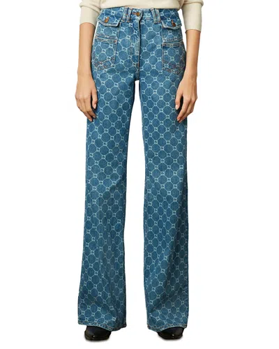 Gerard Darel Anna Paisley Mid Rise Bootcut Jeans In Blue