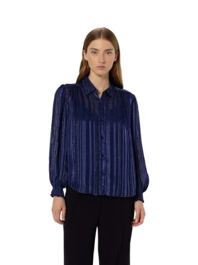 Gerard Darel Annick Sheer Lurex Stripe Blouse In Blue