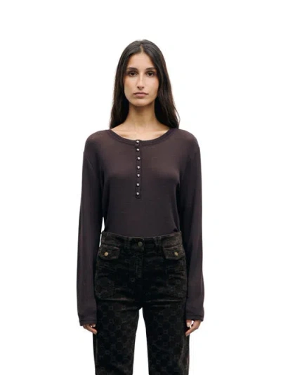 Gerard Darel Balie Long Sleeve Button Detail T-shirt In Brown