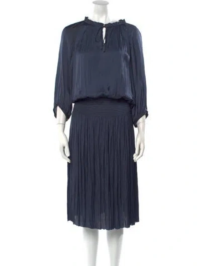 Pre-owned Gerard Darel Bateau Neckline Long Dress In Blue