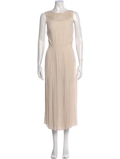 Pre-owned Gerard Darel Bateau Neckline Long Dress In Neutral