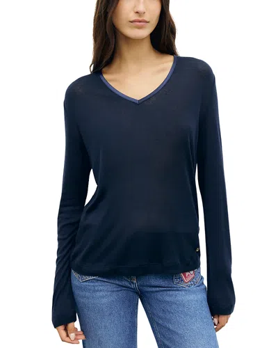 Gerard Darel Belen Long Sleeve Semi Sheer Tee In Blue