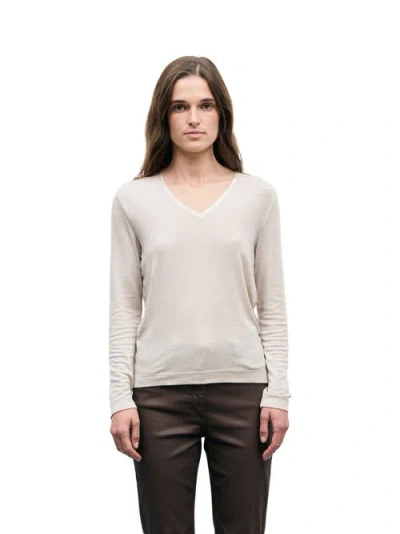 Gerard Darel Belen Long Sleeve V-neck T-shirt In Neutral