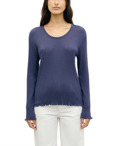 Gerard Darel Bona Lace Trim Textured Tee In Indigo