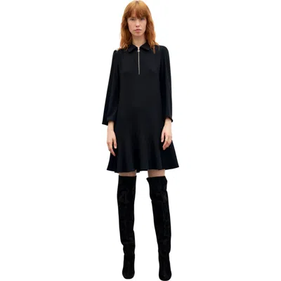 Gerard Darel Carla Zip Front Crepe Mini Dress In Black