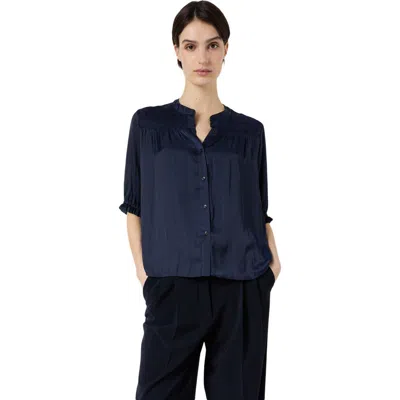 Gerard Darel Catrine Satin Shirt With Mandarin Collar In Black