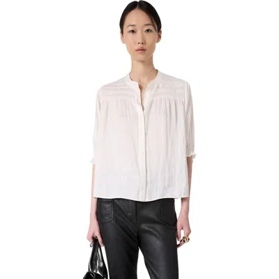 Gerard Darel Catrine Satin Shirt With Mandarin Collar In White