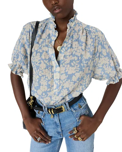 Gerard Darel Cephise Ruffled Edge Top In Blue