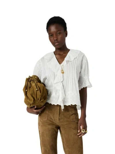 Gerard Darel Ceylia Embroidered Ruffle Detail Shirt In White