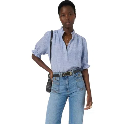 Gerard Darel Cezia Ruffled Sleeved Linen Blouse In Blue