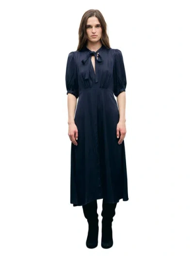 Gerard Darel Chani Puffed Sleeve Midi Dress In Blue