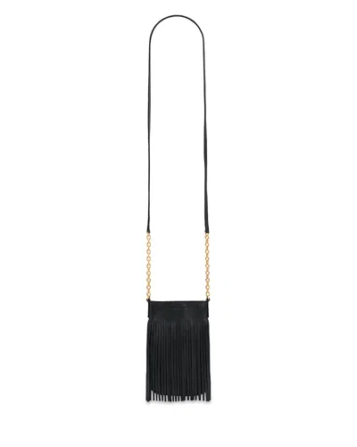 Gerard Darel Charlotte Fringe Leather Crossbody Phone Bag In Black
