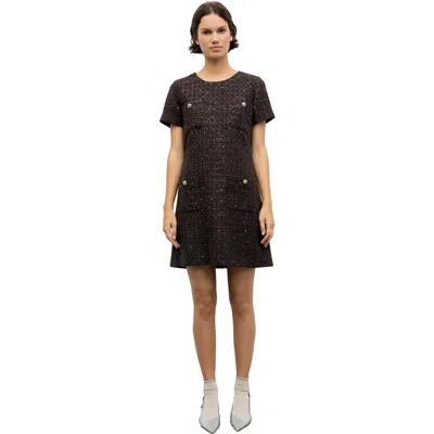 Gerard Darel Coni Short Sleeve Shift Mini Dress In Brown