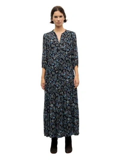 Gerard Darel Corie Floral V-neck Maxi Dress In Blue