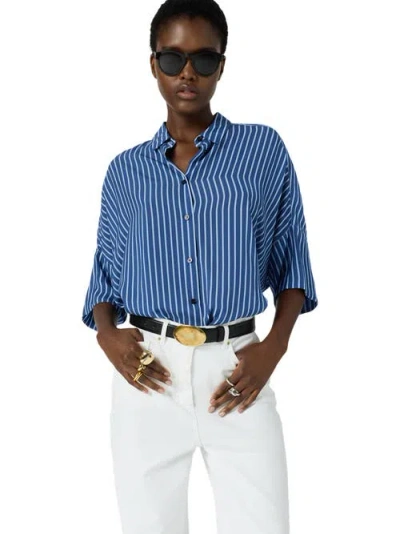 Gerard Darel Crissy Draped Three-quarter Sleeve Shirt In Blue