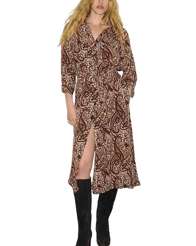 Gerard Darel Cyra V Neck Waist Tie Midi Shirt Dress In Brown