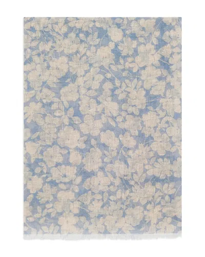 Gerard Darel Dalia Floral Printed Linen Scarf In Blue