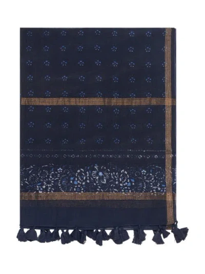 Gerard Darel Daphne Floral Tassel Trim Scarf In Blue