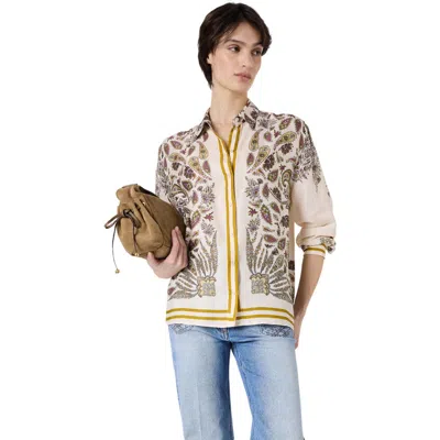 Gerard Darel Draped Paisley Button-down Blouse In Multi