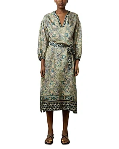 Gerard Darel Elnora Silk Printed Midi Dress In Indigo