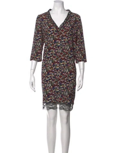 Pre-owned Gerard Darel Floral Print Knee-length Dress In Blue