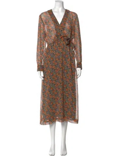 Pre-owned Gerard Darel Floral Print Long Dress In Black