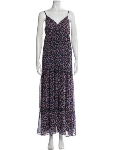 Pre-owned Gerard Darel Floral Print Long Dress In Blue