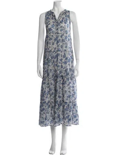 Pre-owned Gerard Darel Floral Print Long Dress In Blue/white