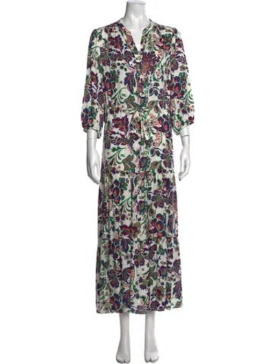 Pre-owned Gerard Darel Floral Print Long Dress In Green