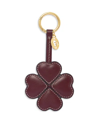 Gerard Darel Four Leaf Clover Leather Keychain In Burgundy