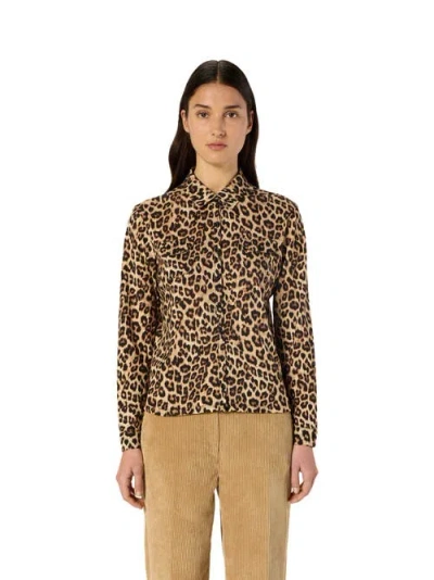 Gerard Darel Heloise Leopard Print Long Sleeve Shirt In Brown