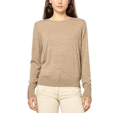 Gerard Darel Jade Merino Wool Crewneck Sweater In Beige