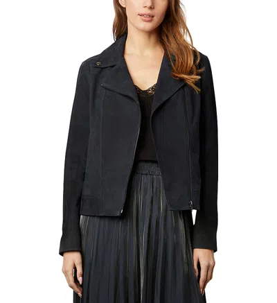 Gerard Darel Joceline Suede Moto Jacket In Navy