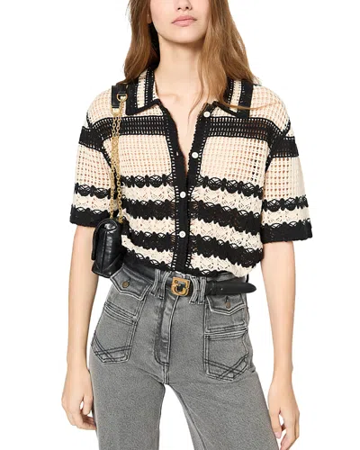 Gerard Darel Jolene Striped Cardigan In Black