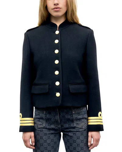 Gerard Darel Joslyn Button Front Military Jacket In Blue