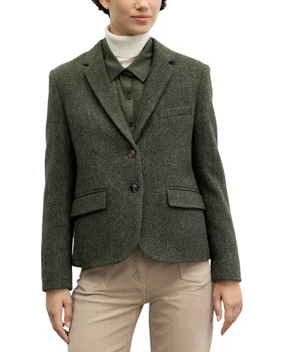 Gerard Darel Juliet Herringbone Two Button Notch Collar Jacket In Green