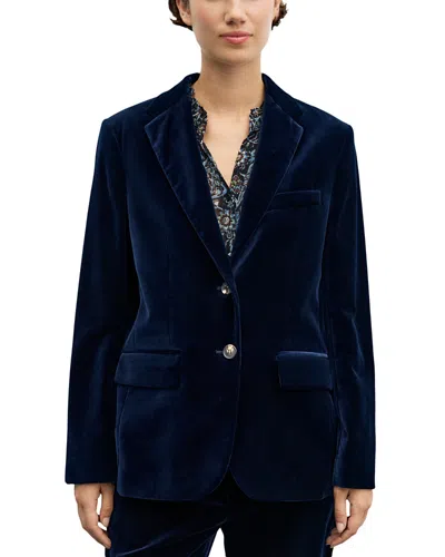 Gerard Darel Jyna Velvet Two Button Notch Collar Jacket In Blue