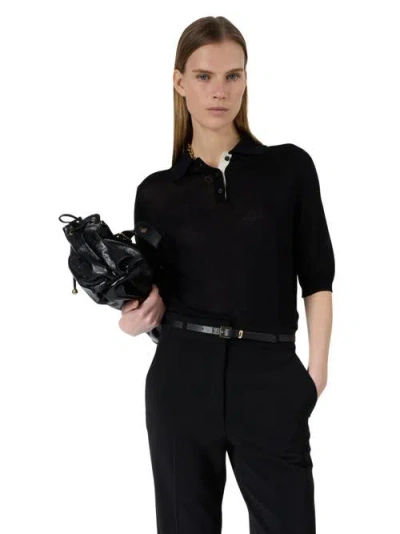 Gerard Darel Laika Short Sleeve Knit Polo Top In Black