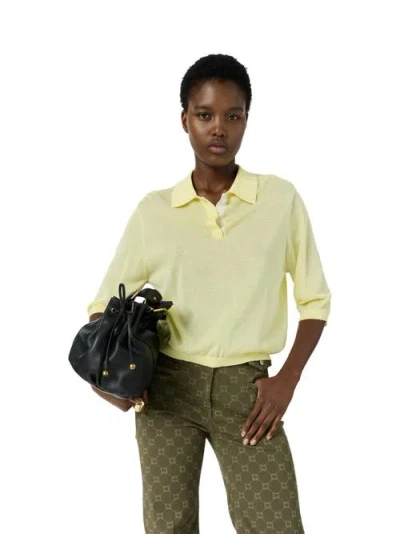 Gerard Darel Laika Short Sleeve Knit Polo Top In Yellow