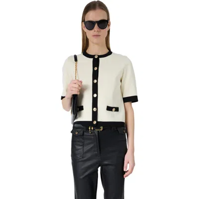 Gerard Darel Laila Short Sleeve Round Neck Cardigan In Neutral