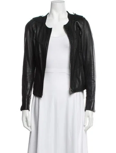 Pre-owned Gerard Darel Lamb Leather Biker Jacket In Black