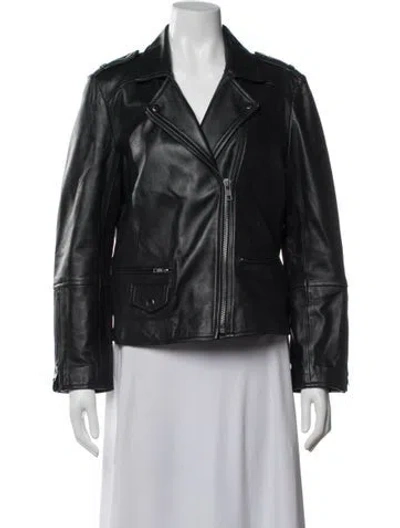 Pre-owned Gerard Darel Lamb Leather Biker Jacket In Black
